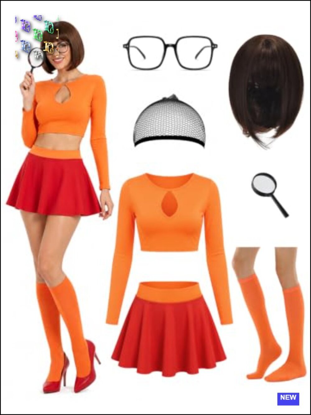 7-Piece Halloween Cosplay Costume Set for Women - Crop Top, Skirt, Wig,